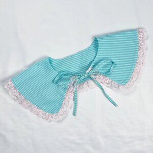 Detachable Blue Striped Collar – Light Pink Lace Trim Statement Accessory